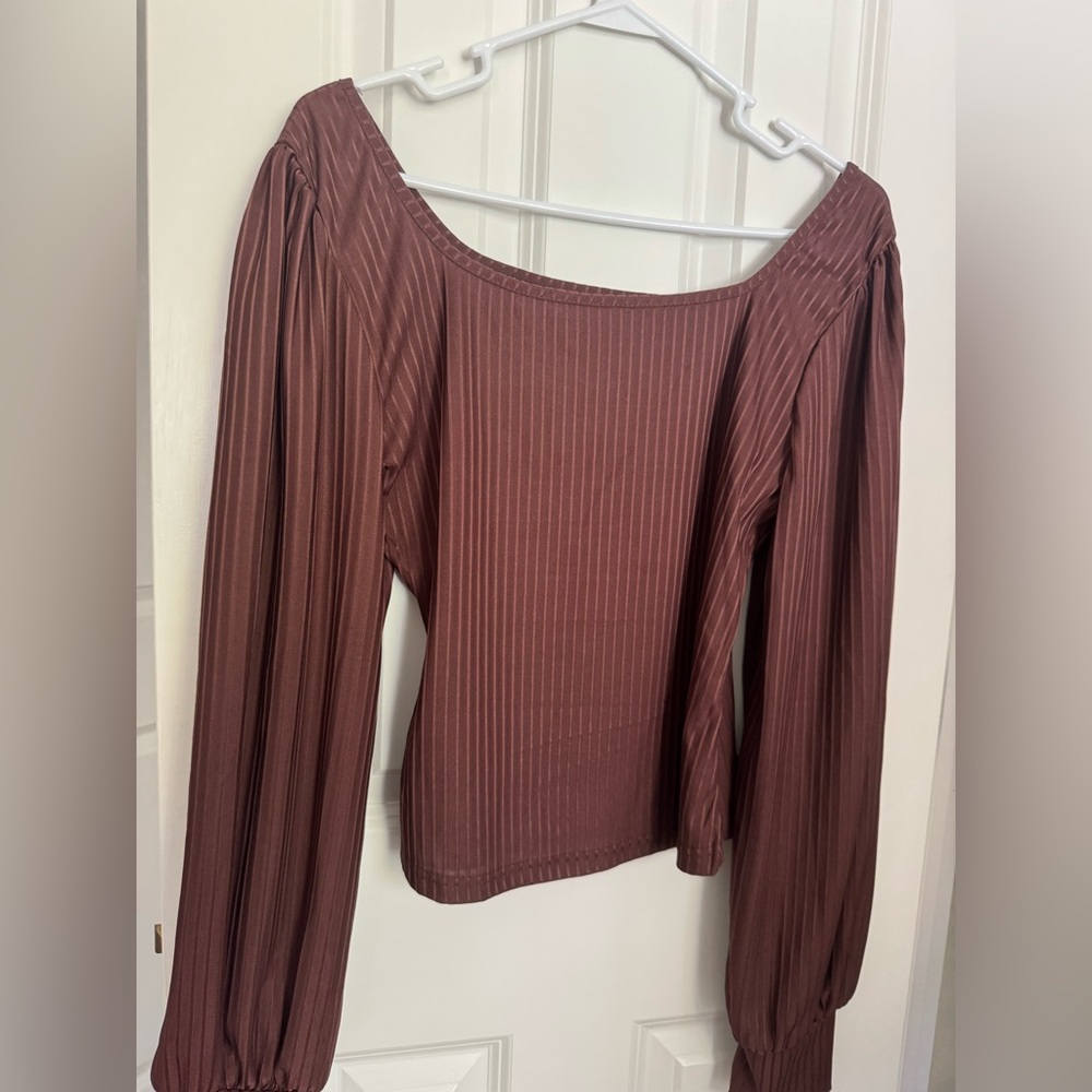 SHEIN Brown Long Sleeve Square Neck Top